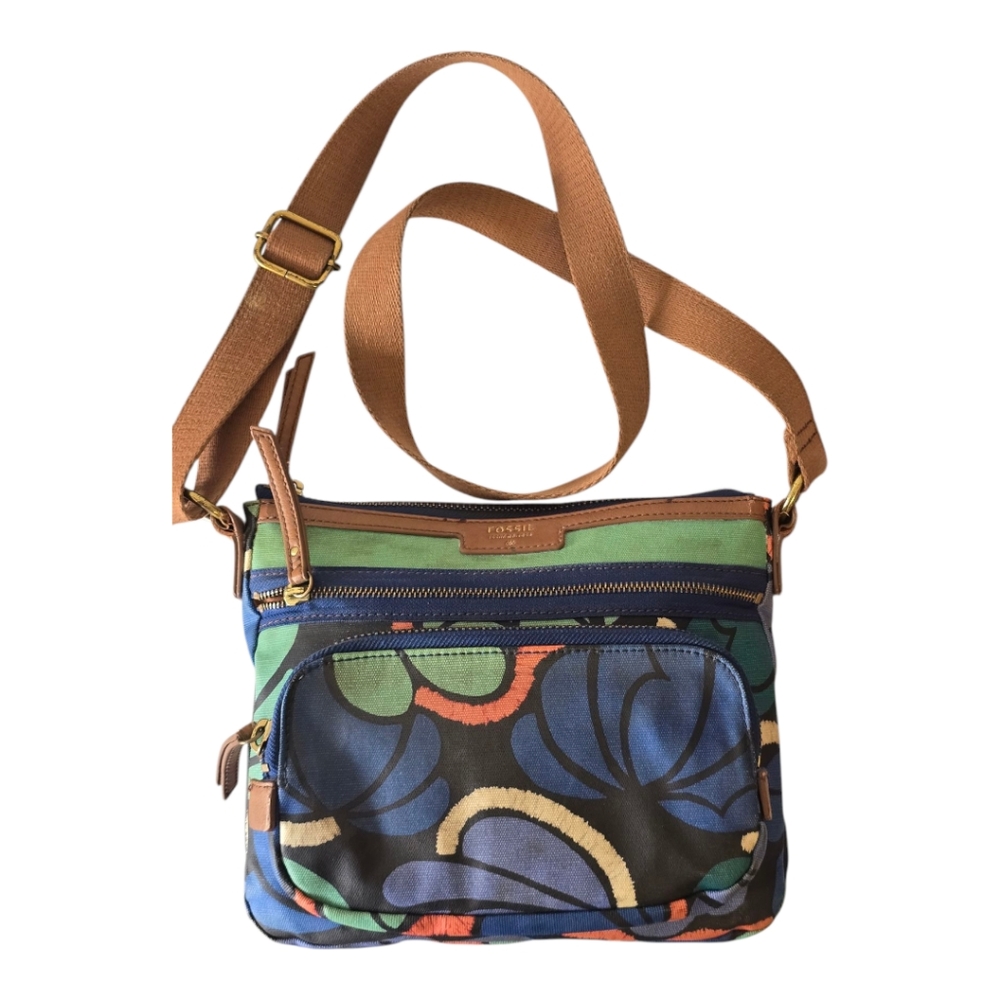 Fossil Multicolor Floral Crossbody Bag with Tan Strap